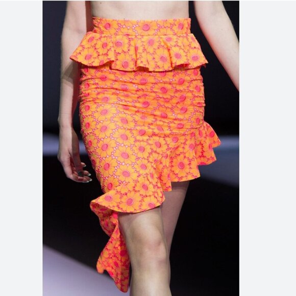 NWT DAIZY SHELY RUNWAY NEON ORANGE PINK ASYMMETRICAL CROCHET SKIRT - XS (IT40) - Picture 1 of 14